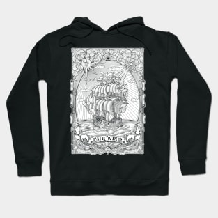 "Fair wind" Marine illustration printed in white on dark Hoodie